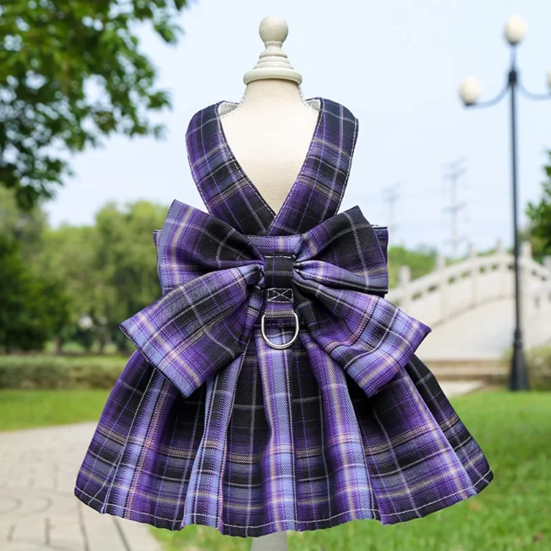 Regal Tartan Bow Harness Dress & Leash Set – Violet Twilight Edition - Image 2